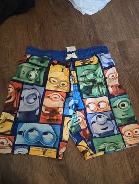 Kids Minion-Print Blue Multi Swim Trunks